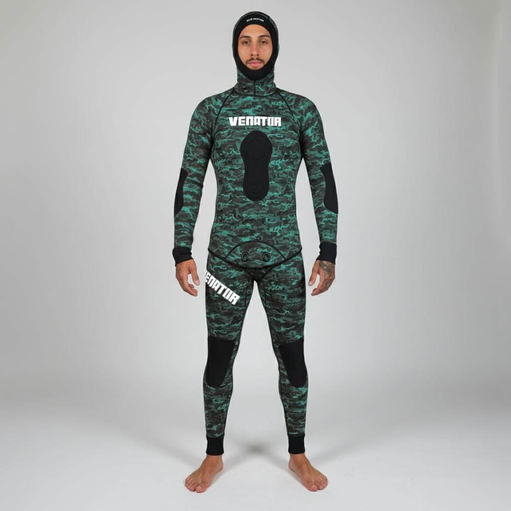 Conjunto Calça + Jaqueta Neoprene 3mm Pesca Sub 3mm Dive Motion Venator - Camo Green