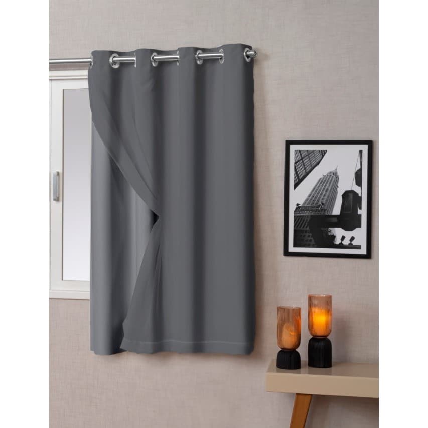 Cortina Blecaute PVC 100% veda a Luz 1,00x1,30 com VOIL LISO NO TOM Uma Parte Pronta Entrega