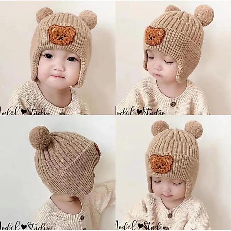 Chapéu De Lã Para Bebê , Proteção De Orelha De Urso Fofo Inverno Enchiado , Quente , De Malha , Presente Crianças