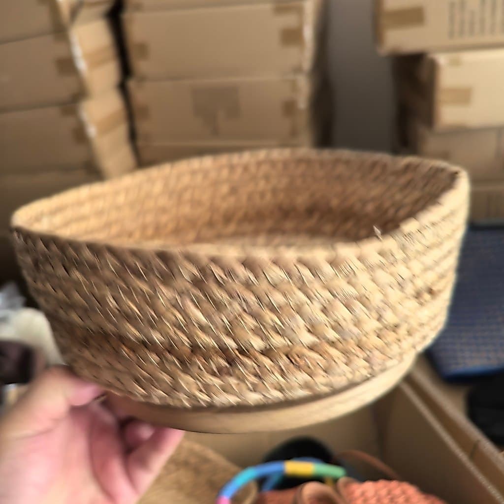 Cesta rotativa de madeira maciça, grama Natural, cesta de armazenamento de mesa, cesta para casa, artigos diversos, lanc