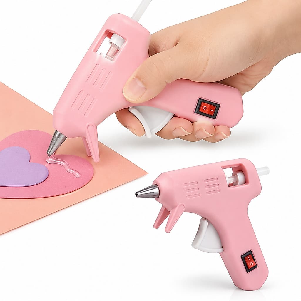 Pistola Cola Quente Compacta 10W Bivolt Rosa Bico Fino Bastão 7mm para Artesanato e Reparos