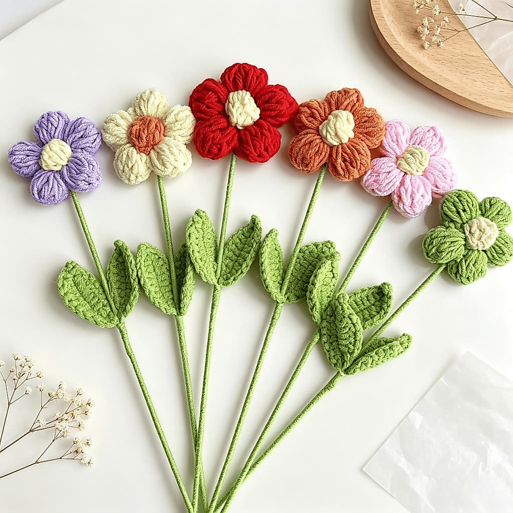 Buquê de lã de malha produto acabado Puff flor simulação flor mão malha flor temporada formatura dia do professor presen