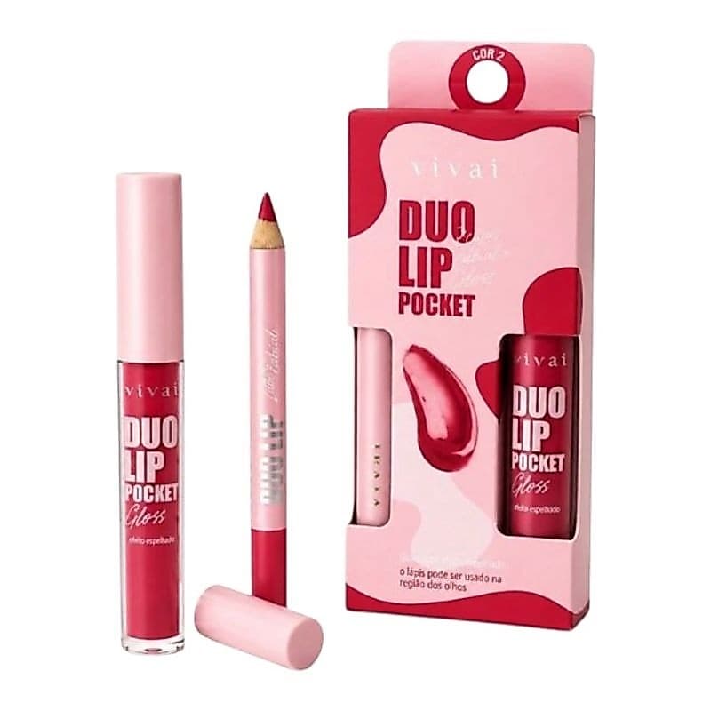 Gloss+Lápis Efeito Espelhado Molhado 2em1 Lip gloss Lip Combo Maquiagem Feminina Duo Lip Pocket Vivai