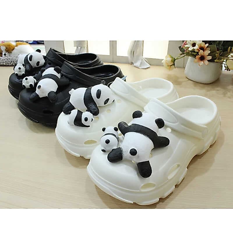Panda dos desenhos animados meninas buraco sapatos 4cm plataforma sola mulheres sapatos de jardim feminino enfermeira sa