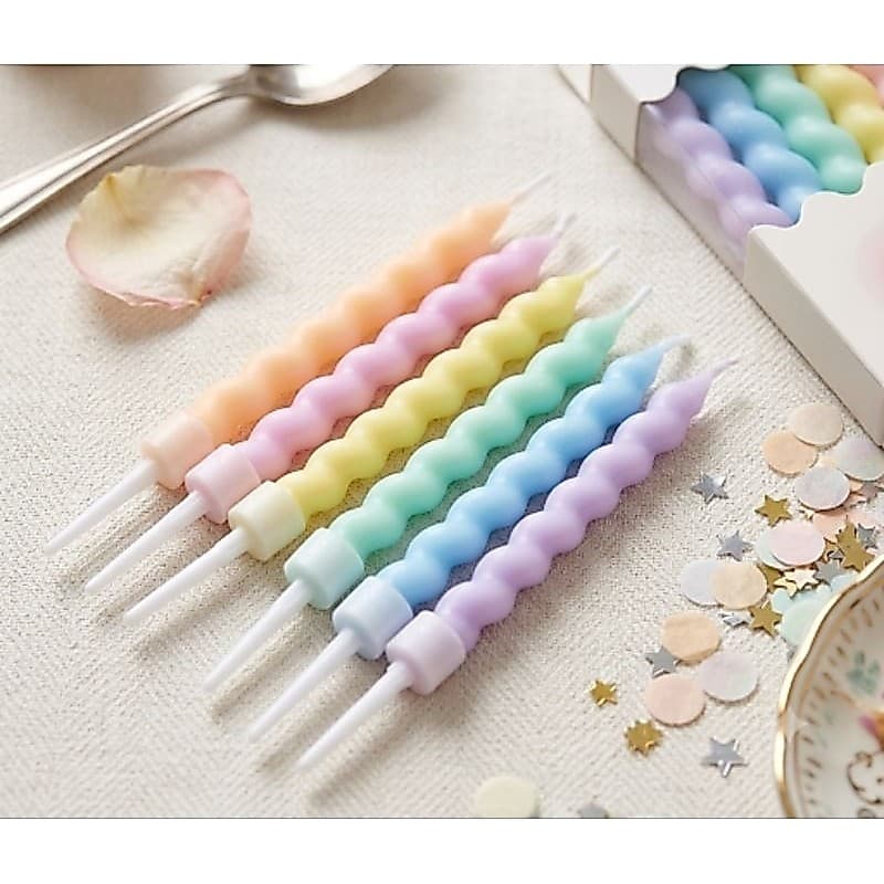 Kit 6 Velas Espiral Candy Color Para Bolo Aniversário Decoração