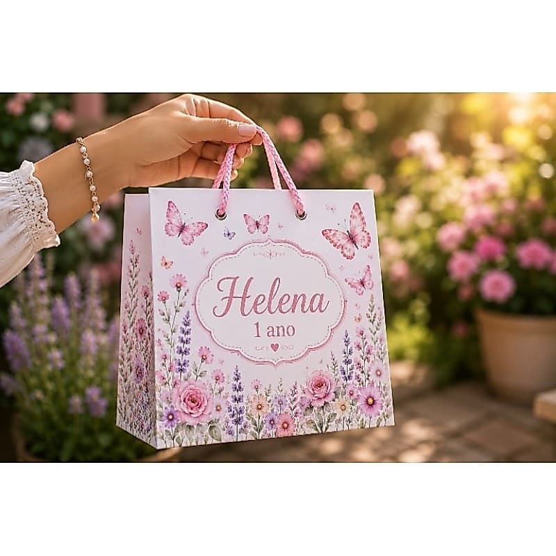 Kit Sacolinhas Personalizadas Jardim e Borboleta * Qualquer Tema * Nome e Idade * Envio Rapido