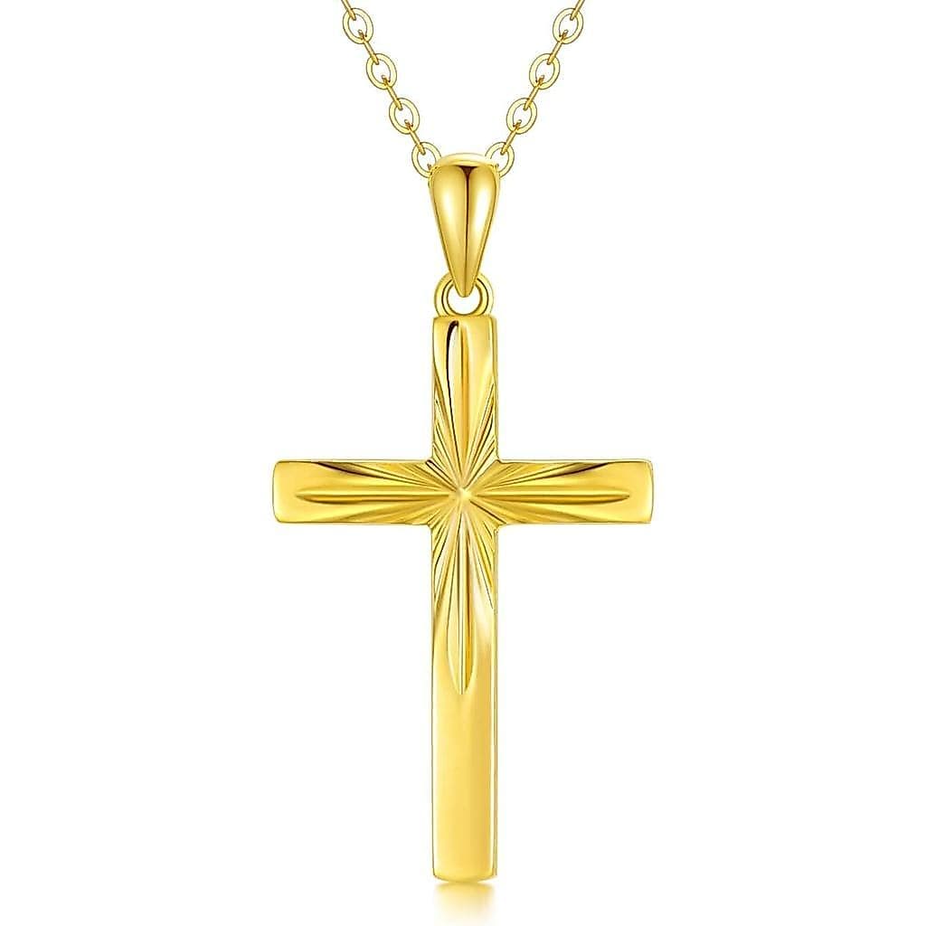 Colar de Cruz em Ouro Sólido 14K SISGEM para Mulheres, Delicado Colar com Pingente de Cruz em Ouro com Corte Diamante It