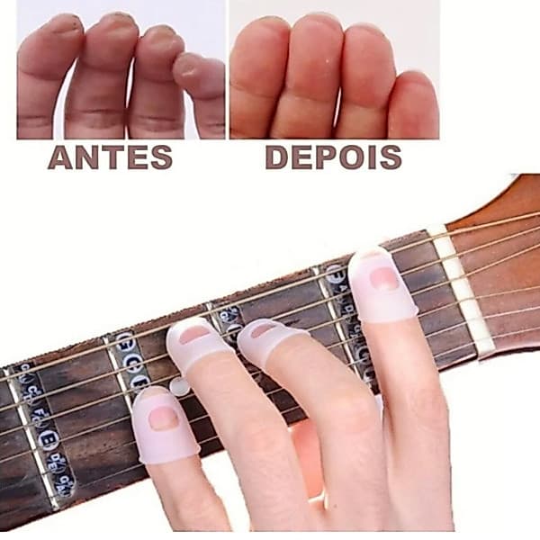 Kit com 4 Protetores de dedos para Tocar Violão Guitarra Ukulele Baixo Dedal Tamanho Médio de Silicone Transparente