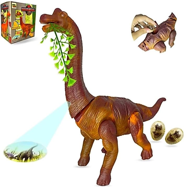 Dinossauro Anda, Bota Ovo e projeta imagem.