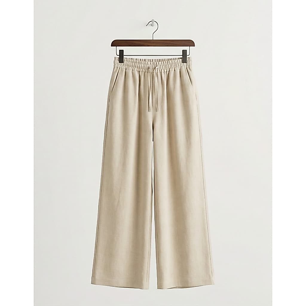 Calça Feminina Pantalona Cintura Alta Elástico c Bolso Tecido Encorpado Elegante Social