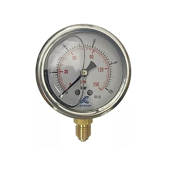 Manômetro Pressão Com Glicerina 0 A 10 Bar 150psi 1/4 - 63mm