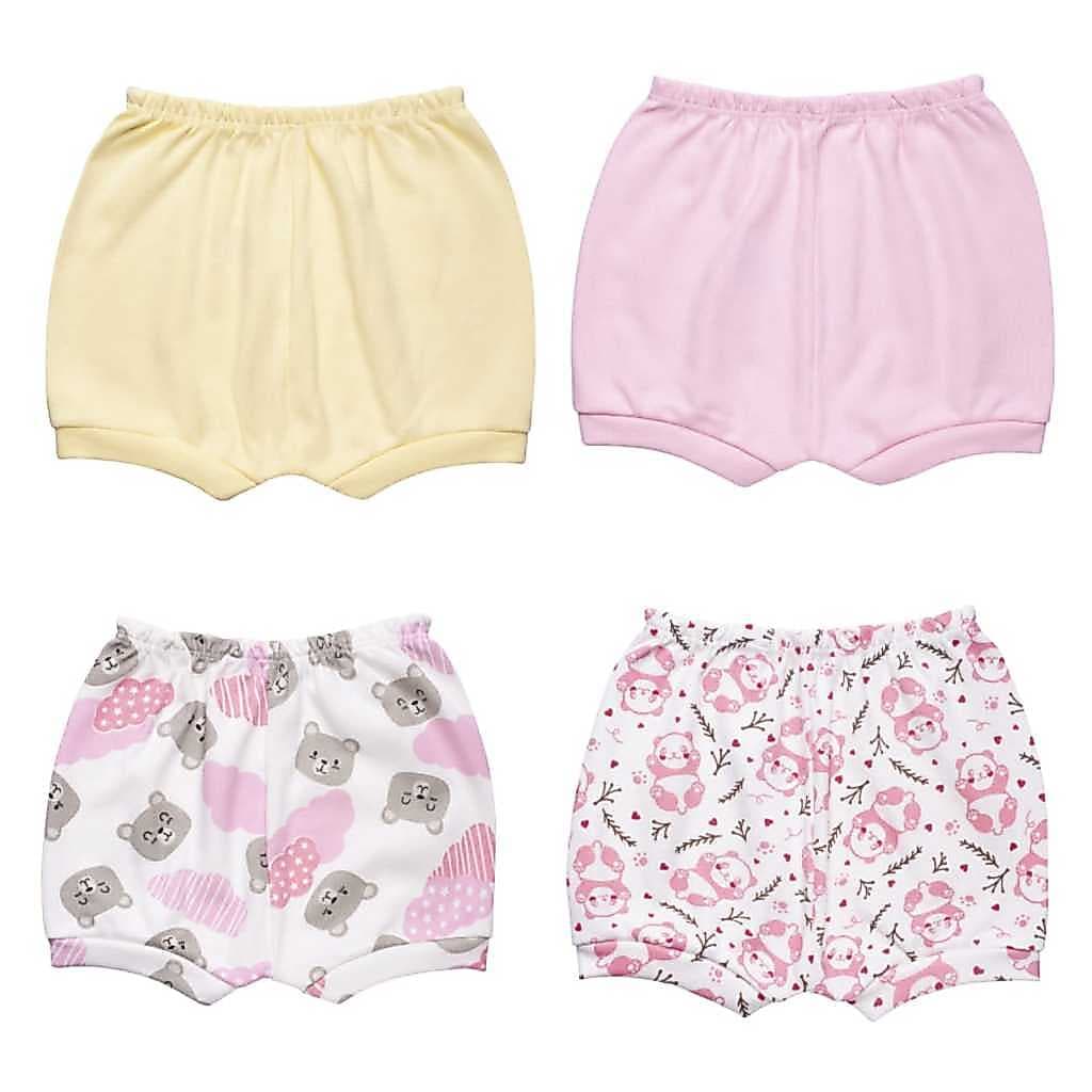 Kit 4 Shorts Tapa Fralda Bebê Liso e Estampado Short Premium