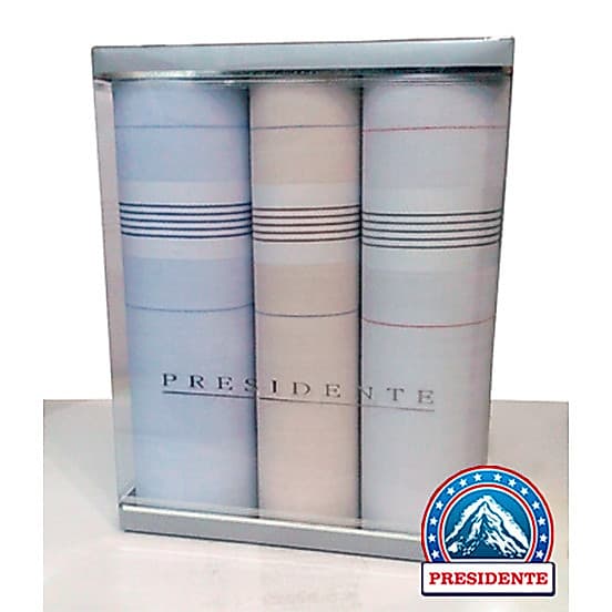 Kit 3 Lenços Presidente Puro Algodão 41 X 41 Masculino Finos 3800