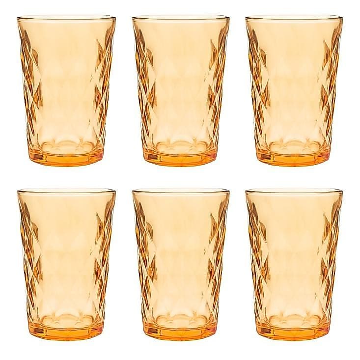 Jogo de 6 Copos de Vidro Luxo Trabalhado Stella 400 ml cada Âmbar Mesa Posta