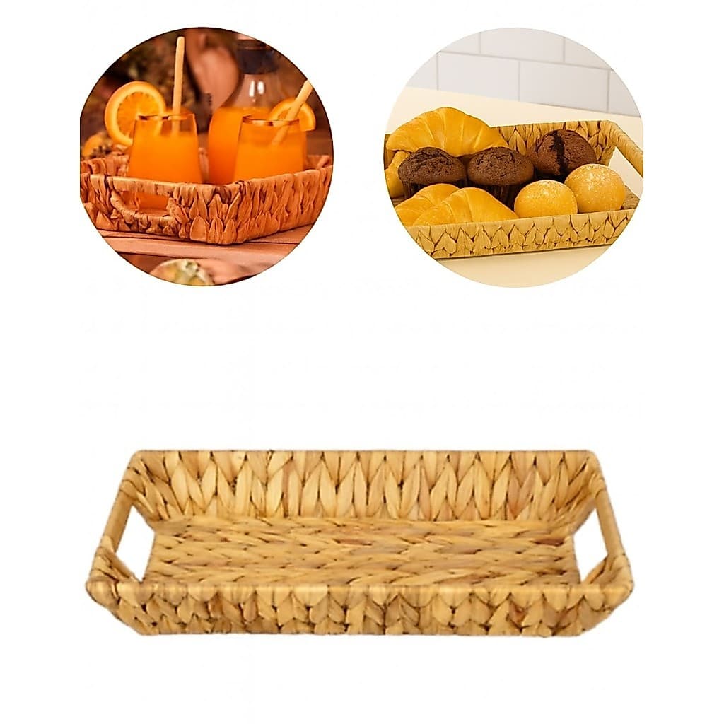 Bandeja Retangular de Fibra Natural Multiuso Decoração