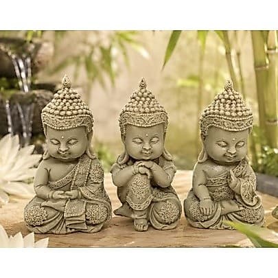 Trio de Budas Sabedoria 11 cm Estatueta Para Decoração em Resina Tamanho Baby