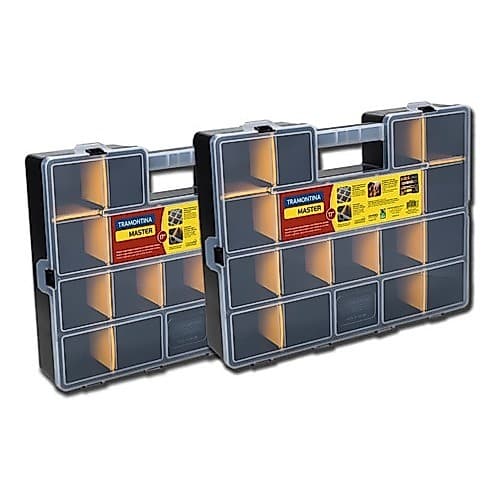 Kit 2 Maleta Plástica C/divisórias Volúvel 17 Organizadora Cor Preta