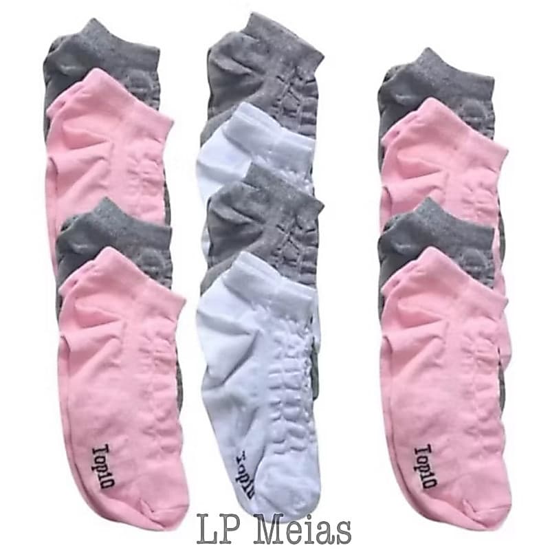 Kit 3, 6, 12, 24 Pares Meia Soquete Feminina Dia-a-Dia