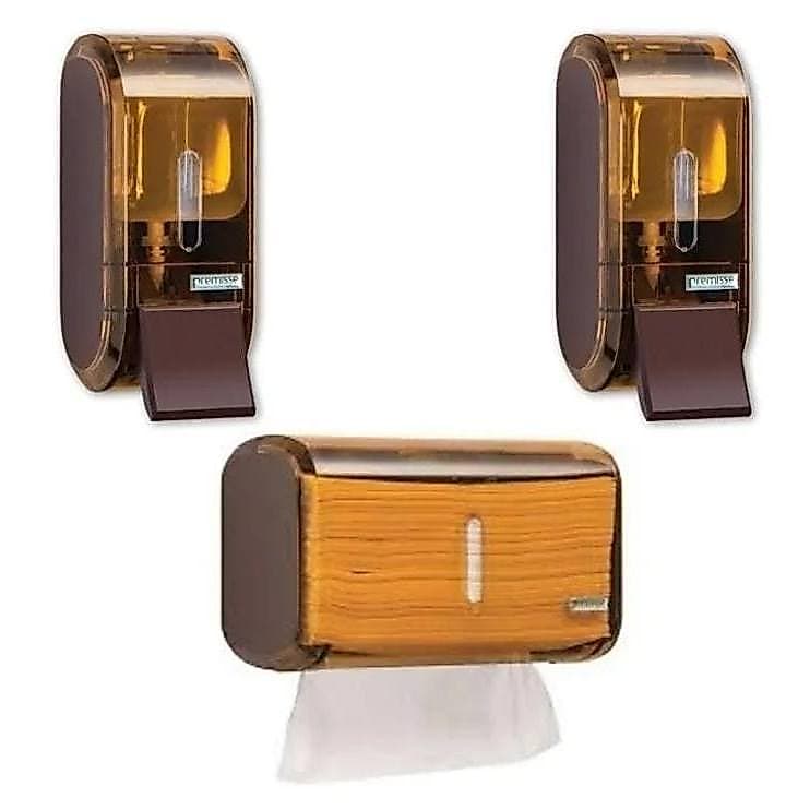 Kit 2 Porta Sabonete Líquido 1 Dispenser Papel Toalha Marrom