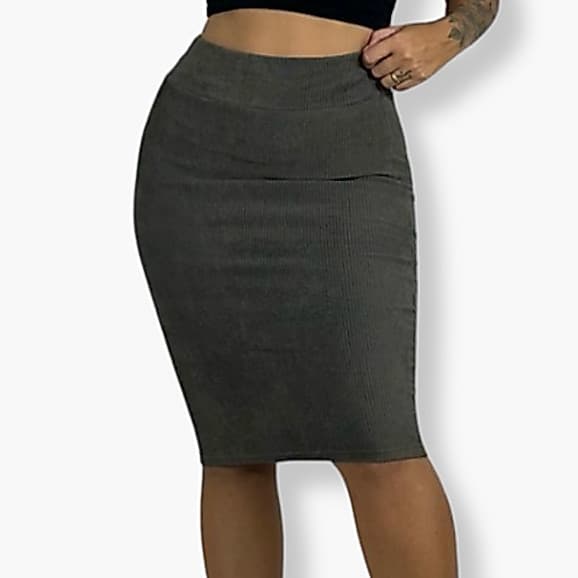 Saia Feminina Veludo Premium Canelado Moda Evangelica Look Cintura Alta Midi Joelho Comprida Inverno Quentinha