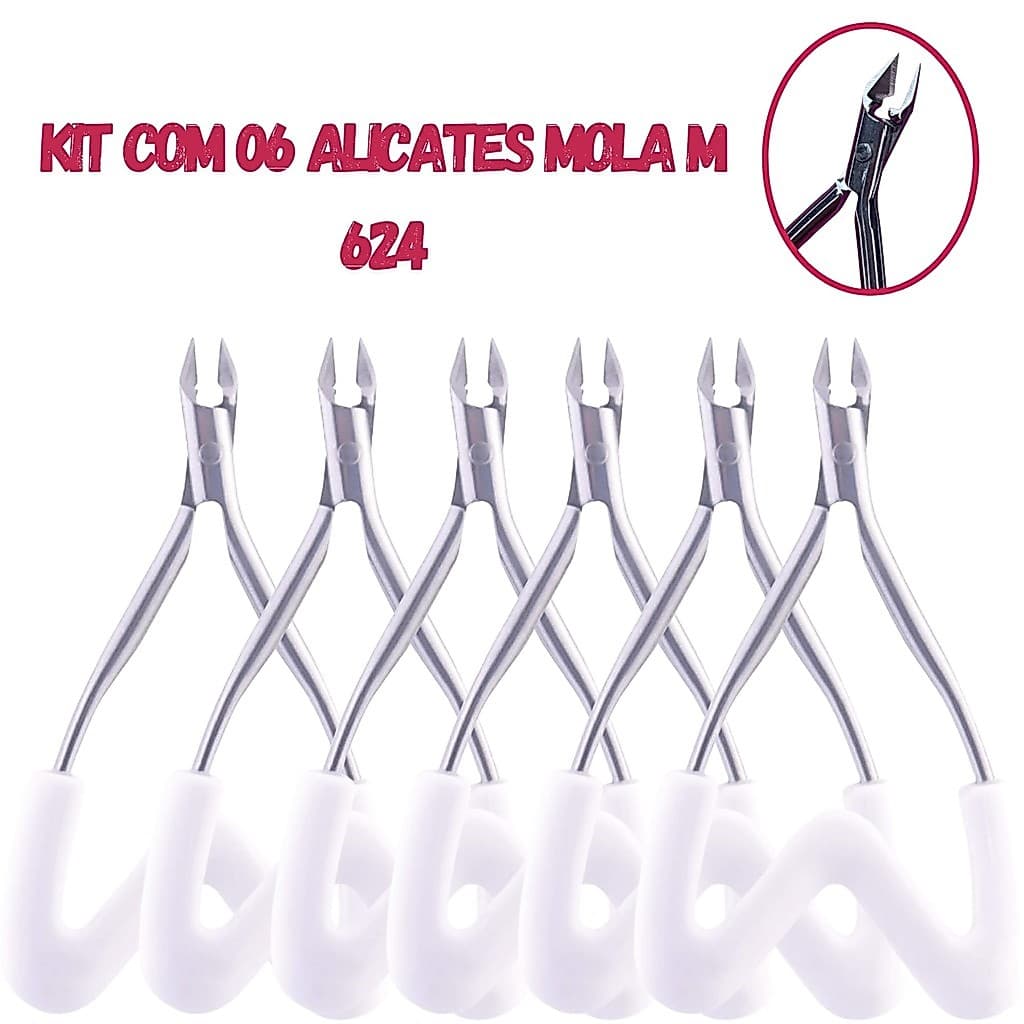 Kit com 06 Alicates de Cutículas para Mãos Pequenas Mola M 624 Delicate - Kit Manicure