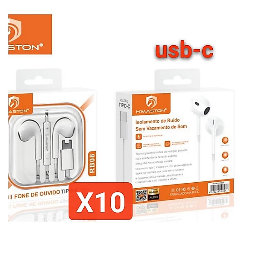 kit 10/6 Fone De Ouvido Tipo C Hmaston Rb08 4844