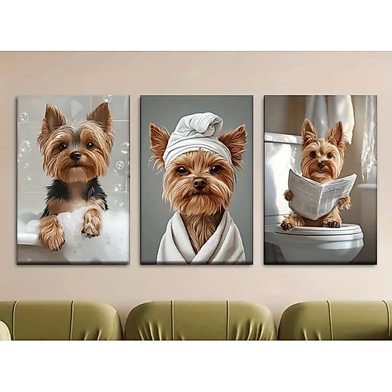 Kit 3 Quadro Decorativo Cachorro Yorkshire Divertido Banheiro Sala Quarto