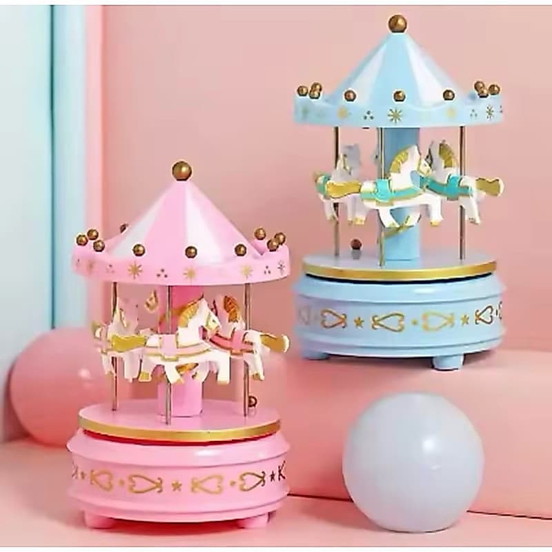 Caixa de Música Carrossel Musical Azul ou Rosa Decoração Quarto Bebê Infantil Brinquedo de criança Fofo Caixa de Som