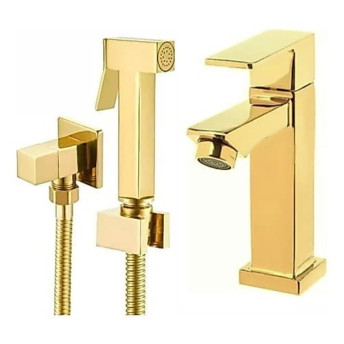 Kit De Banheiro Ouro Dourado BRILHANTE Torneira + Ducha Higiênica Luxuosa Fácil Instalação