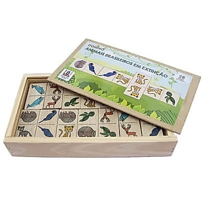 Dominó Animais Brasileiros em Extinção | Jogo Educativo Infantil de Madeira Ecológica | Brinquedo Pedagógico