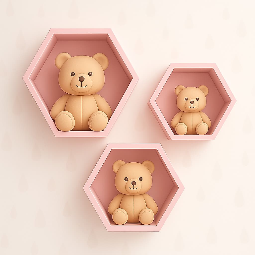 Trio De Nichos Hexagonal Colmeia Em Mdf Para Quarto De Bebê Criança Rosa Azul Branco