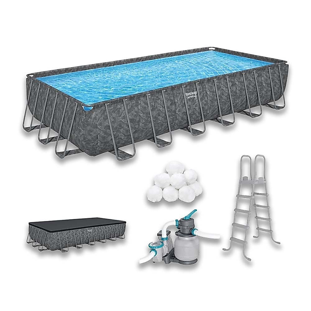 Piscina Estrutural APX 30.045 Litros Retangular + Capa + Escada + Filtro De Areia Bestway