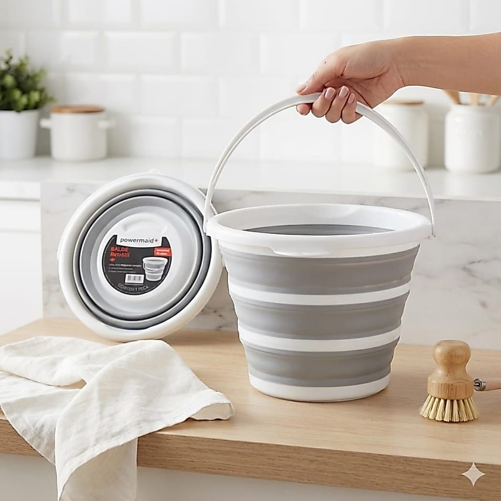 Balde Retrátil de Silicone 10 Litros Dobrável Powermaid Compacto