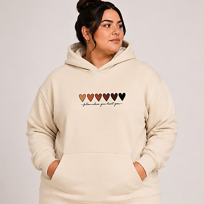 Blusa De Frio Canguru Feminino Coraões Moletom Flanelado com Capuz e Bolso