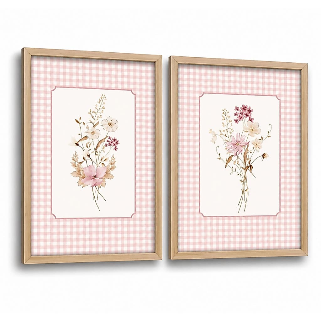 Kit 2 Quadros Decorativos Infantil | Flores, Jardim, Delicado, Floral | Quarto Menina - No262