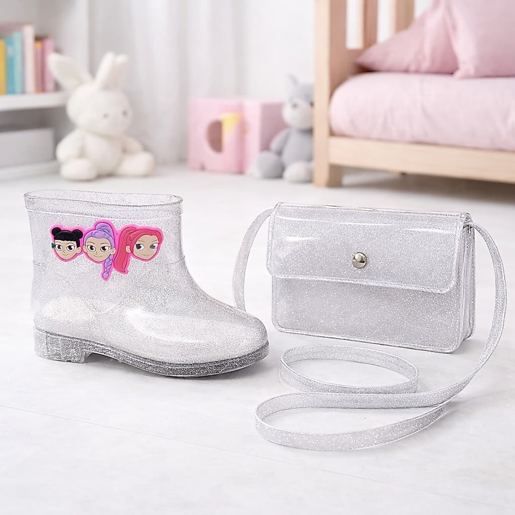 Kit Galocha e Bolsa Feminina Infantil Colorida Estilosa Menina Leve Confortável Bolsinha Glitter