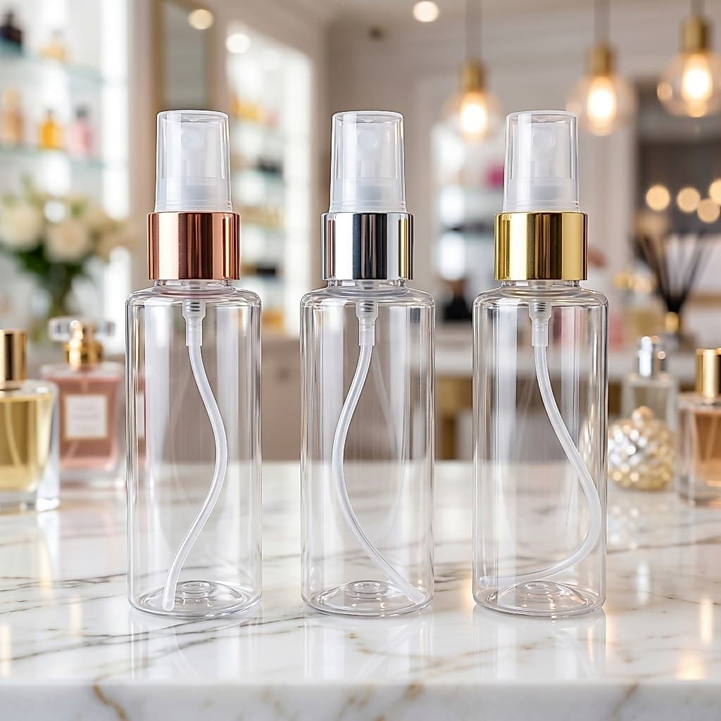 100 Frascos Pet 60 Ml Cil Reto Válvula Spray Metalizada Plástica ideal para perfumes álcool líquido