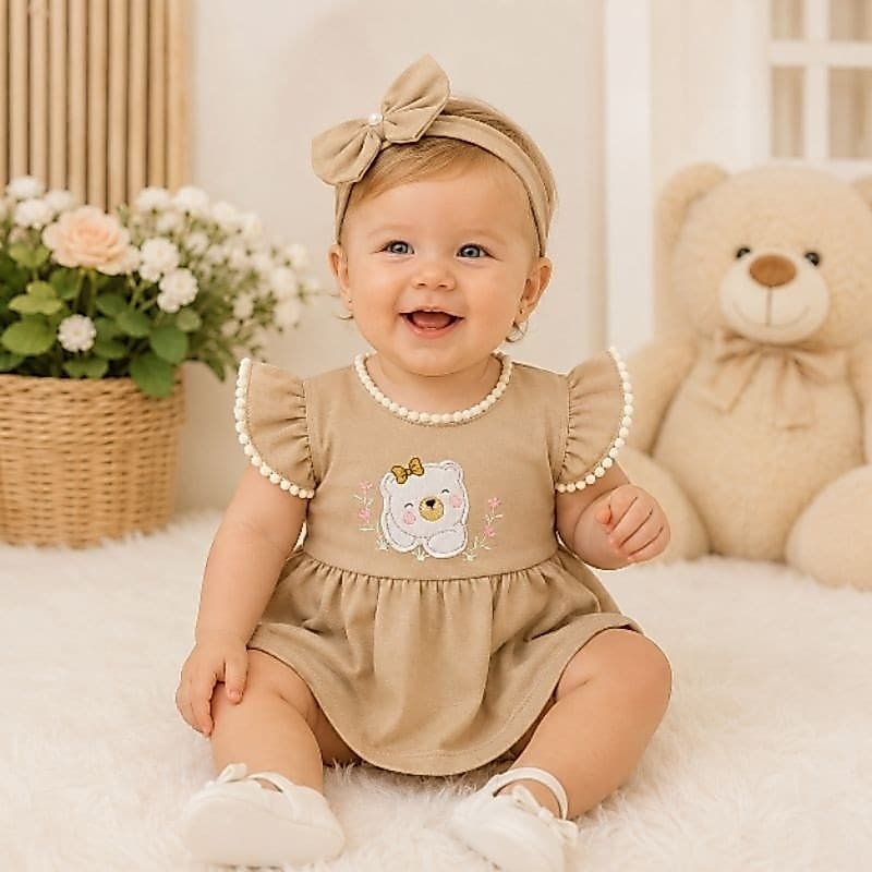 Body Vestido Com Tiara Infantil Para Recém nascido/ RN