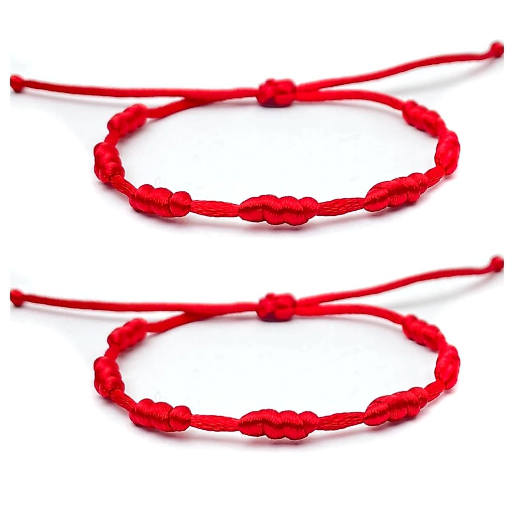 2 Pulseira 7 Nós Kabbalah Vermelha para Proteção e Sorte e Mal Olhado