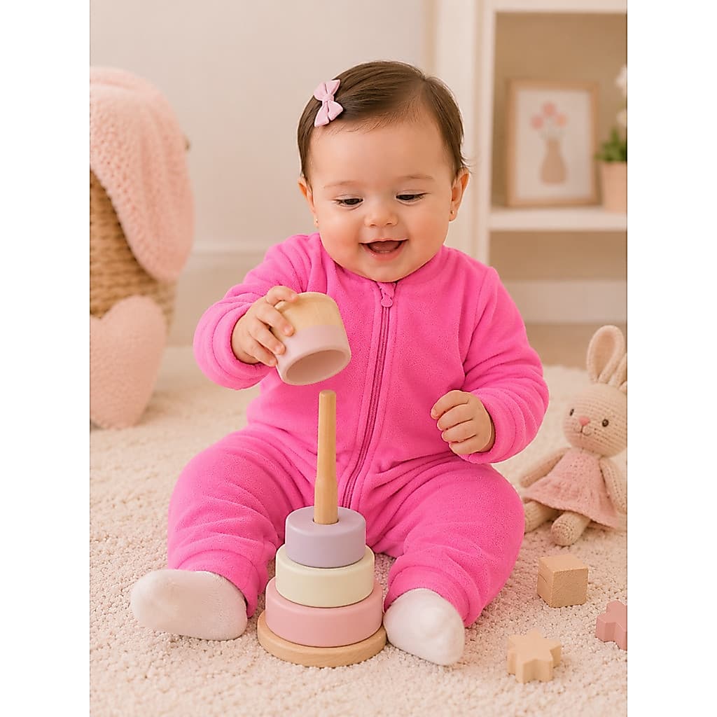 Macacao Pelucia Bebe Fleece Quentinho Tecido de Manta Coberta Ideal Para Inverno Liso Rosa Chiclete