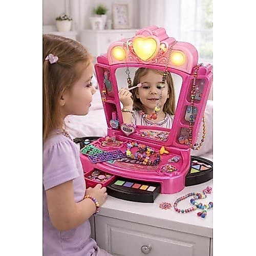 Penteadeira Infantil Rosa Com Espelho Bancada Acessorios Completa Menina