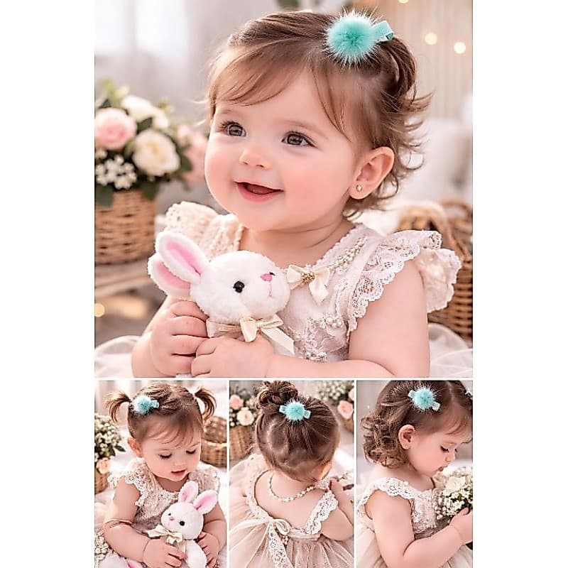 Lacinhos Pompom Colorido Pelinho Bebê Infantil Bico de Pato Encapado Antideslizante