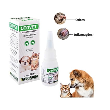 Otovet Solução Otológica 20mL Cães Gatos Infecção Ouvido Biofarm
