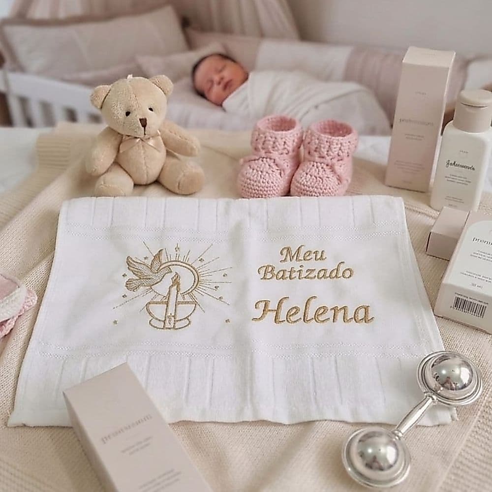Toalha Batizado Batismo Personalizada Bordada
