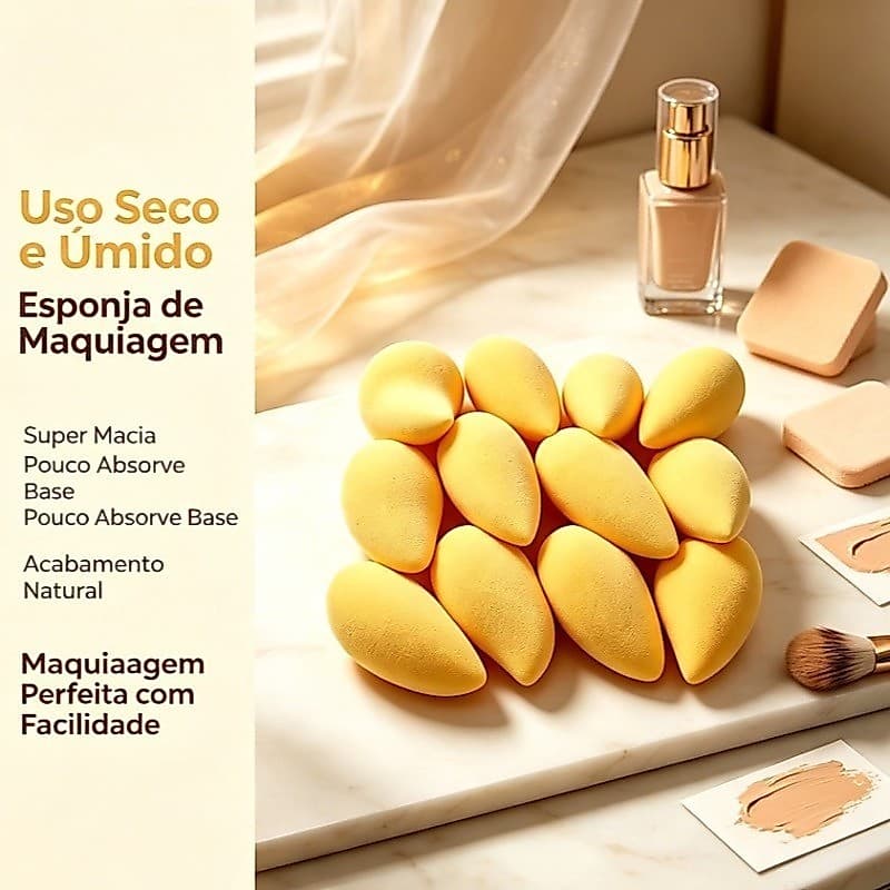 Kit Esponja Beleza Flexível Seco Úmido Pouca Absorção com Caixa