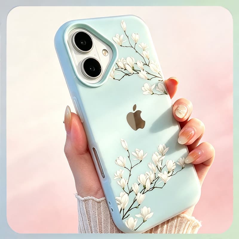 Etiqueta metálica GRÁTIS Capa Capinha Para iPhone 16 15  Plus 13 12 11 17 Air Pro Max 16e Flor Branca Toalhetes Álcoo