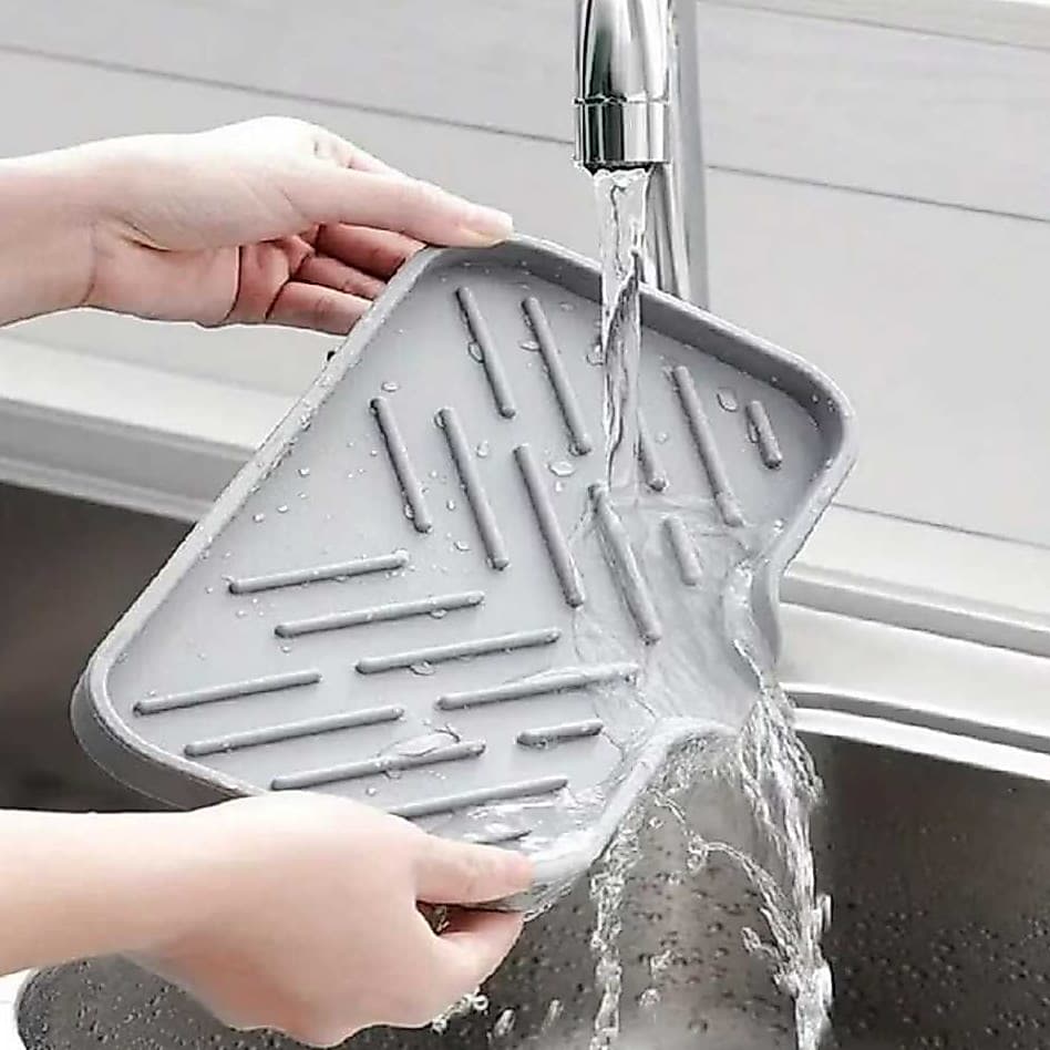 Bandeja De Pia De Silicone Com Drenagem Saboneteira E Suporte Para Esponjas Escovas Tapete De Bancada