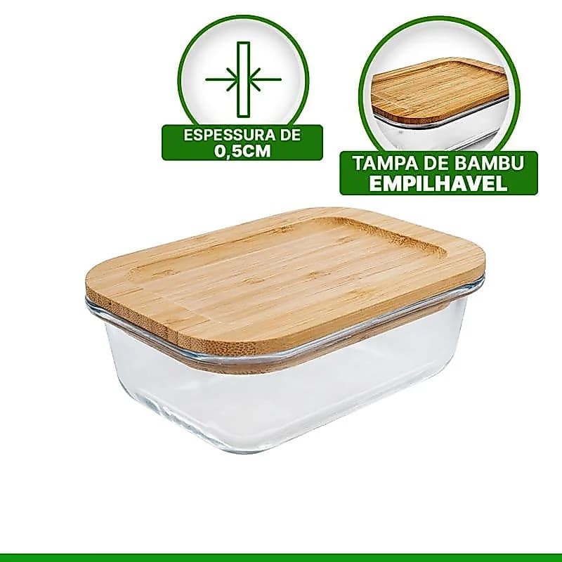 Pote Hermético de Vidro com Tampa de Bambu Hauskraft Conservação Alimentos Cozinha Despensa Cristal