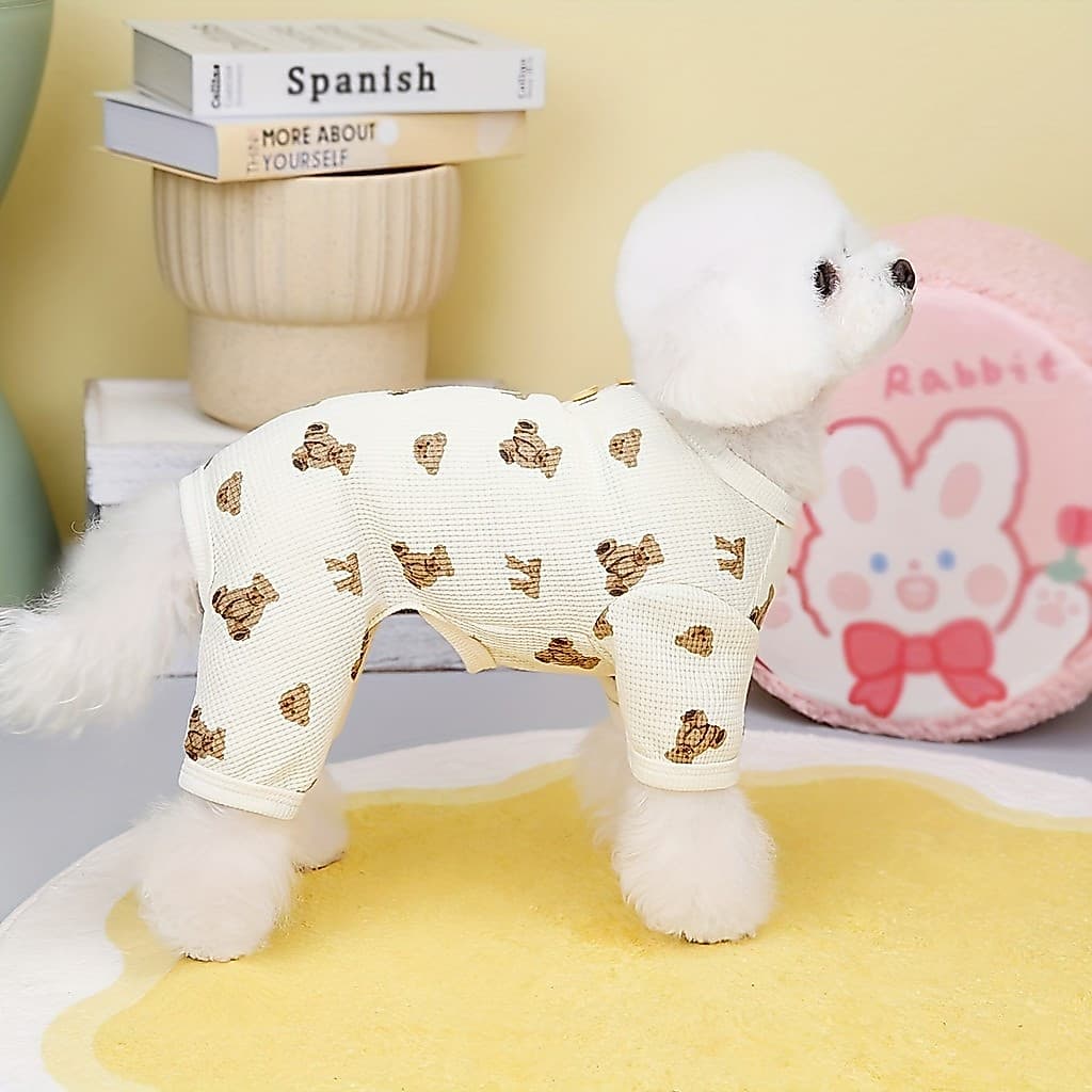 Macacão Adorável com Estampa de Urso para Cães Pequenos e Médios - A Roupa Perfeita para Casa!