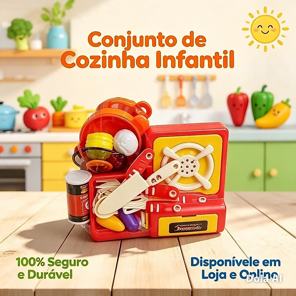 Brinquedo Infantil De Cozinha Brincar de Faz de Conta Comidinha Fogão Panela Colher Garfo